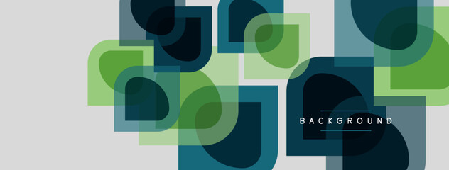 Fototapeta premium Abstract geometric pattern. Overlapping squares, circles create modern design. Light background enhances vibrant colors.