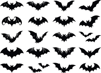 Fototapeta premium Collection of black silhouette bat graphics for halloween designs and decorations
