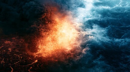Fototapeta premium Dramatic Clash of Molten Lava and Water in Explosive Natural Scene