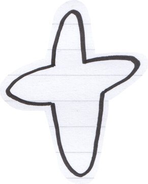 Hand drawn doodle star sticker with black outline and white paper texture for creative scrapbooking and planner decoration graphic element