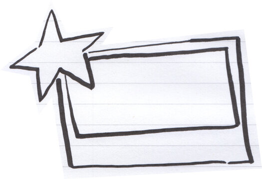 Hand drawn sketch of a photo frame with a star on lined notebook paper simple black ink doodle of a picture border for creative design elements