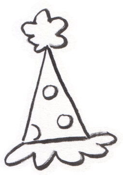Party hat doodle hand drawn sketch with polka dots and pom pom minimalist celebration icon for birthday events