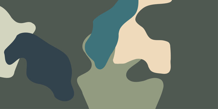 Abstract multicolor shapes background illustration. Abstract pastel fluid background with soft yellow and green organic shapes and line patterns. Colorful illustration with curved lines. 