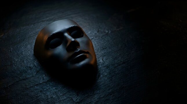 Conceptual Black Mask on Dark Stone Surface for Fake People Concept