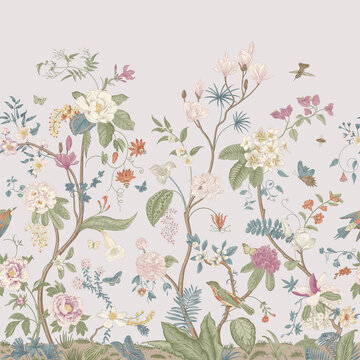 seamless botanical flower design, seamless floral payal design, floral illustration.