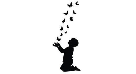 Child Reaching For Butterflies Black Silhouette kid © RAYHAN