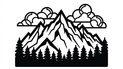 Obraz premium Bold black and white mountain vector emblem with wild forest and nature elements