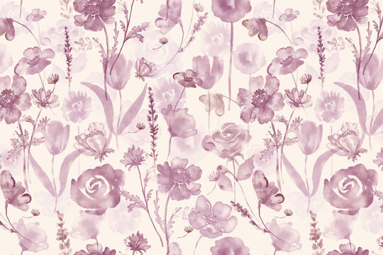 seamless pattern with pink flowers, seamless mono flower design, botanical flower illustration, digital flower design.