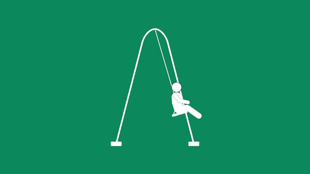 Stick Figure men Swinging on a Swing loop animation. Clean black and white line art animation concept for childhood memories or relaxation animation.