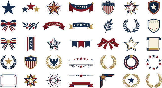 Patriot day and september 11th memorial elements stars ribbons and american heraldry
