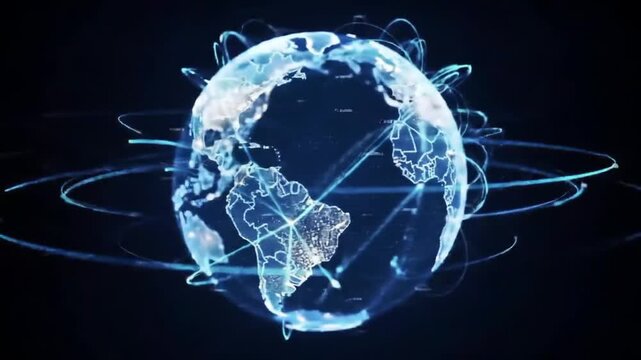 Digital blue earth globe with global network connections