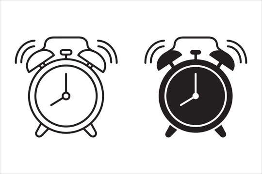 Black and white ringing alarm clock icons Vector, illustration