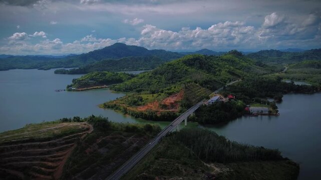 lake with brodge near malaysia thailand border.