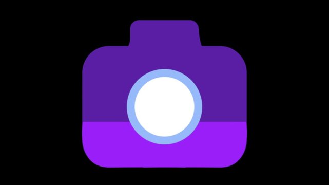 Minimalist camera icon animation with a modern purple and blue gradient. Colorful motion graphics of a digital camera button. modern flat camera icon animation.
