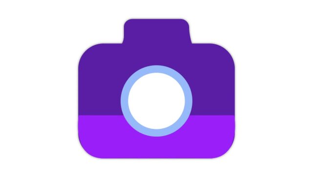 Minimalist camera icon animation with a modern purple and blue gradient. Colorful motion graphics of a digital camera button. modern flat camera icon animation.