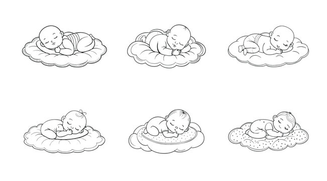Adorable sleeping babies resting on fluffy white clouds peacefully