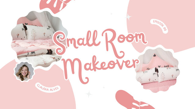 Option 1 (Template-focused): Pink and Black Video Thumbnail Template for Small Room Makeover Vlogs