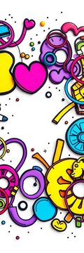Bright colorful doodles on a white background, scribble, shapes