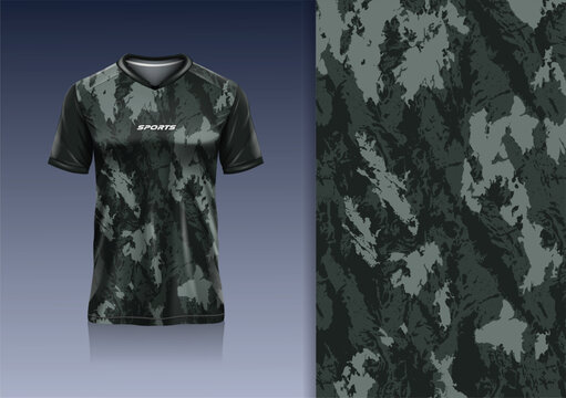 T-shirt mockup abstract cliff texture grunge sport jersey design for football, soccer, racing, esports, running, gray black color