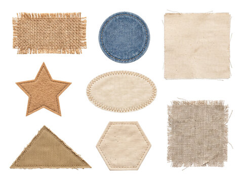 Collection of Fabric Patches Shapes and Textures Isolated