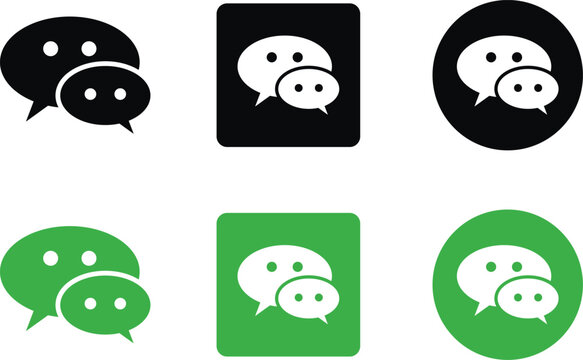 WeChat logo icon collection green and black social media chat symbol set