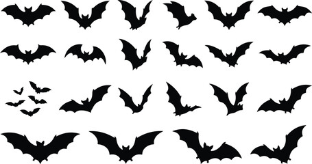 Fototapeta premium Collection of black bat silhouettes in various flying poses
