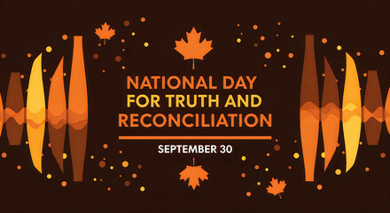 Silhouettes of Diverse People Holding Hands in Unity with National Day for Truth and Reconciliation Banner on Dark Background