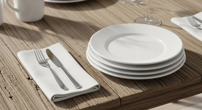 White plates and cutlery.