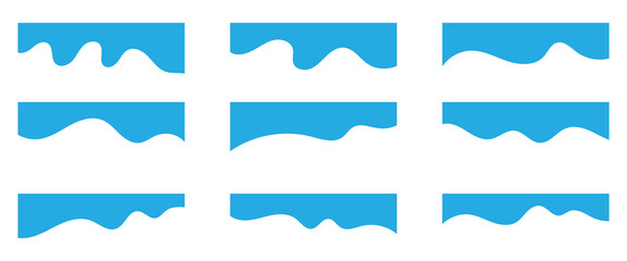 Fototapeta premium Set of abstract design blue separator header and border for website and app. Divider shapes top and bottom for web page. Different borders for website. Isolated on white background. eps10.