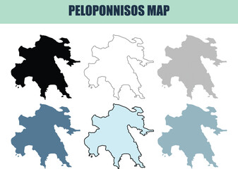 Fototapeta premium Peloponnese map variations in black white and blue tones on white background