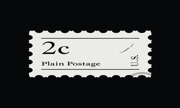 Postage Stamp with Plain Postage Design, 2c Value and Perforated Edges on Vintage Paper Background Featuring Mailing, Envelope
