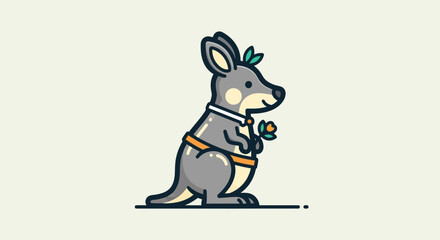 A kangaroo wearing a collared shirt and holding flowers stands outdoors. © reyro22