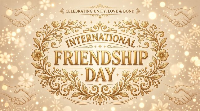 International friendship day greeting with elegant gold text