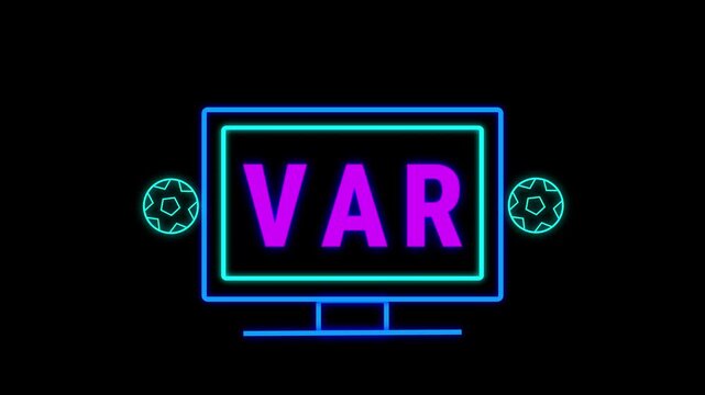 Neon VAR soccer video assistant referee animation. 4K Video