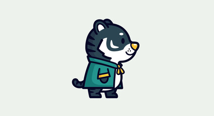 A cartoon cat wearing a green hoodie stands on a plain background. © reyro22