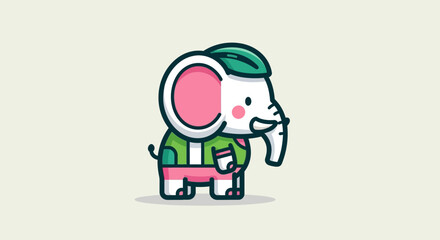 A cartoon elephant wearing colorful clothing stands alone outdoors. © reyro22