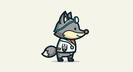 A cartoon wolf wearing glasses and a lab coat stands confidently. © reyro22