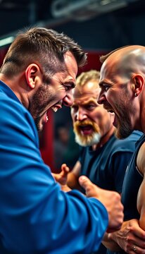 Tough-looking instructors yelling at trainees to push themselves harder, push, yell