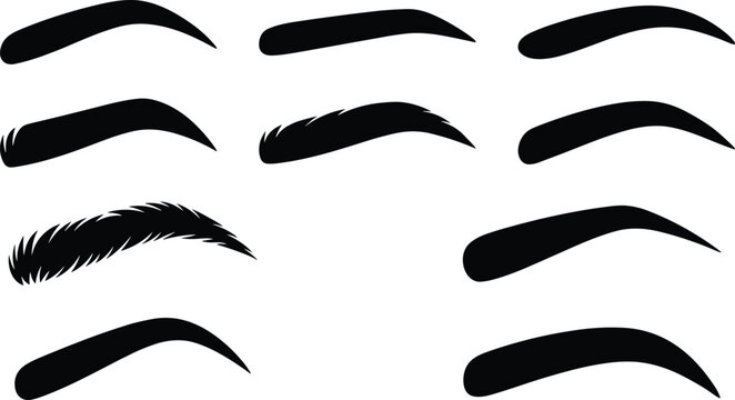 Set of female eyebrow shapes silhouettes isolated on white background for makeup stencils microblading and beauty salon design