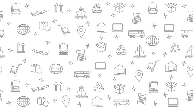 Logistics icons  pattern animation, seamless looping animated background, Logistic business wallpaper motion design, dynamic logistics texture, graphic elements. 4K. Animated Video.