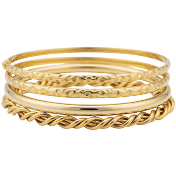 Stacked gold bangles with textured and smooth designs