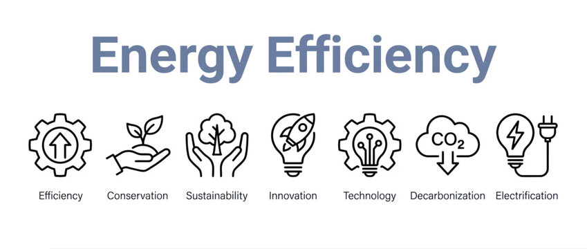 Energy efficiency concept icons set with text labels