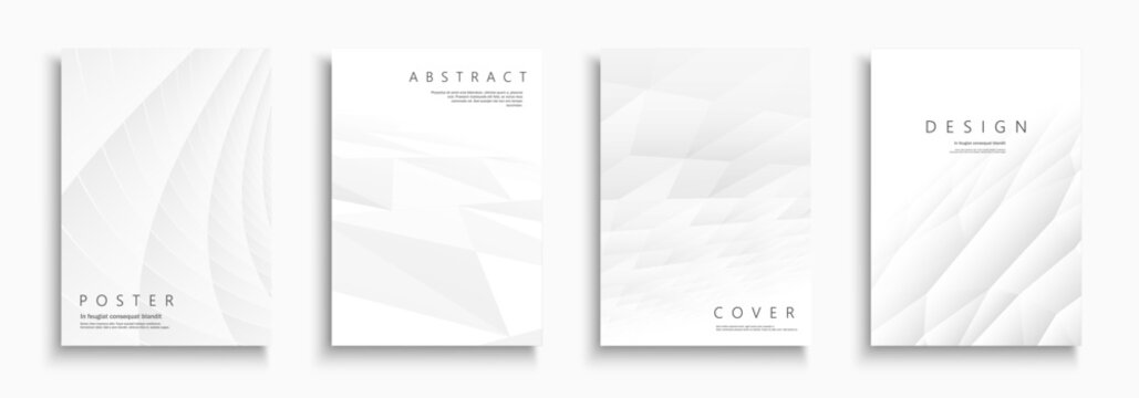 Collection of white polygonal soft templates, posters, placards, brochures, banners, flyers, backgrounds and etc. Vector futuristic light abstract covers - geometric clean design