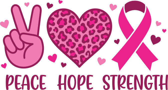 Breast cancer awareness halloween design pink ribbon peace sign and heart for october campaigns