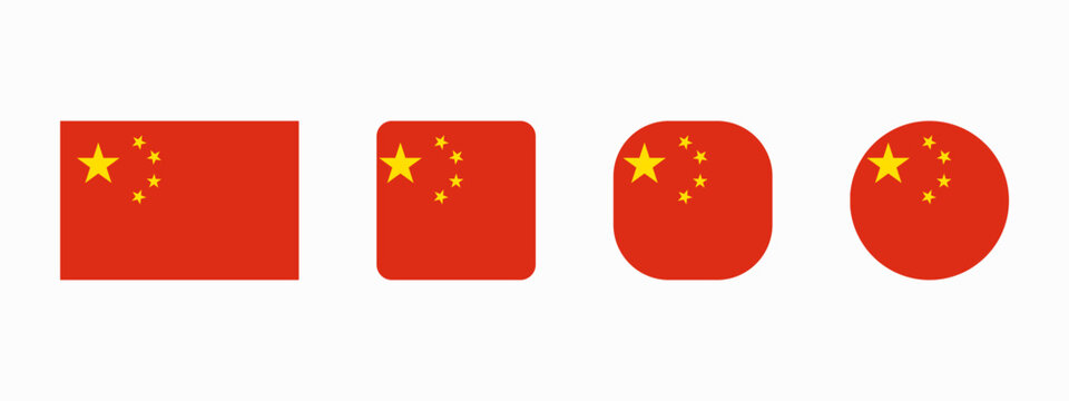 China national flag set in original proportion and different shapes styles. Official Chinese symbol vector collection