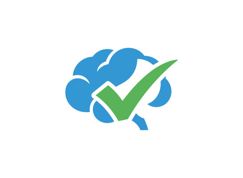 Brain icon with check mark against a black background