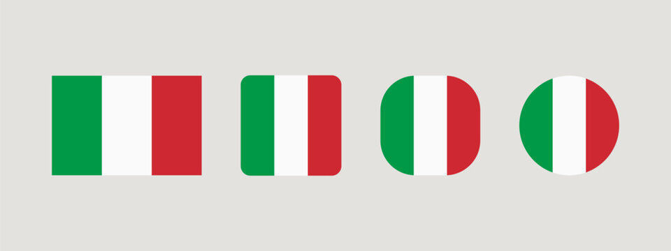 Italy national flag set in original proportion and different shapes styles. Official Italian symbol vector collection.