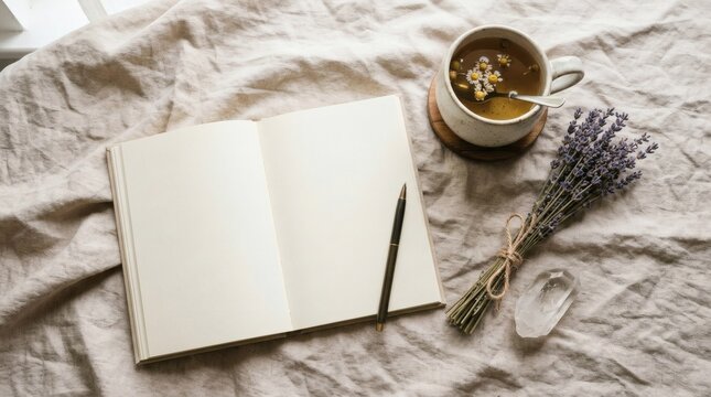 Morning Coffee and Blank Notebook Page.
