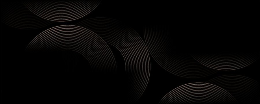 PrintAbstract geometric lines of glowing gold on a black background. Modern shiny gold circle lines pattern. Futuristic technology concept. Banner, poster, card, wallpaper, website. eps 10