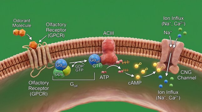Detailed illustration of the olfactory receptor signaling pathway mechanism